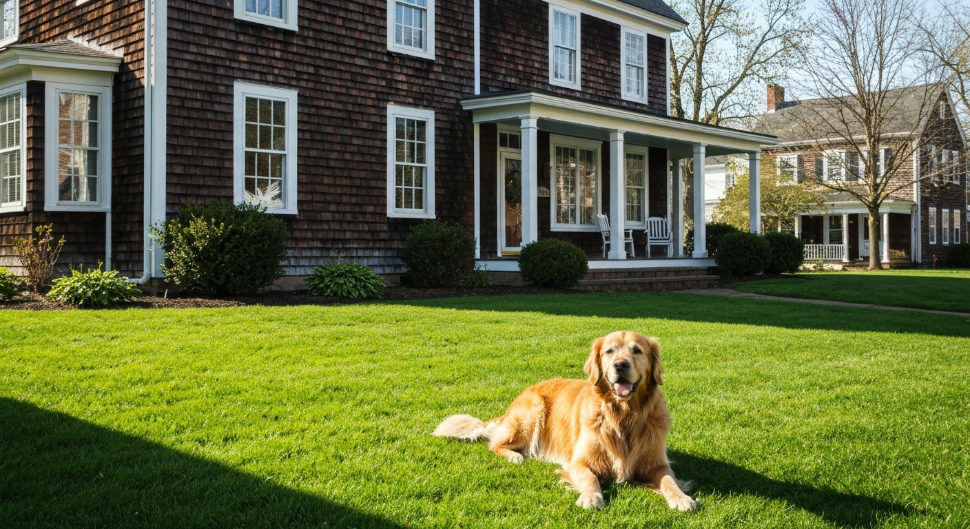 Beautiful green lawn in front of a historic New Berlinville home