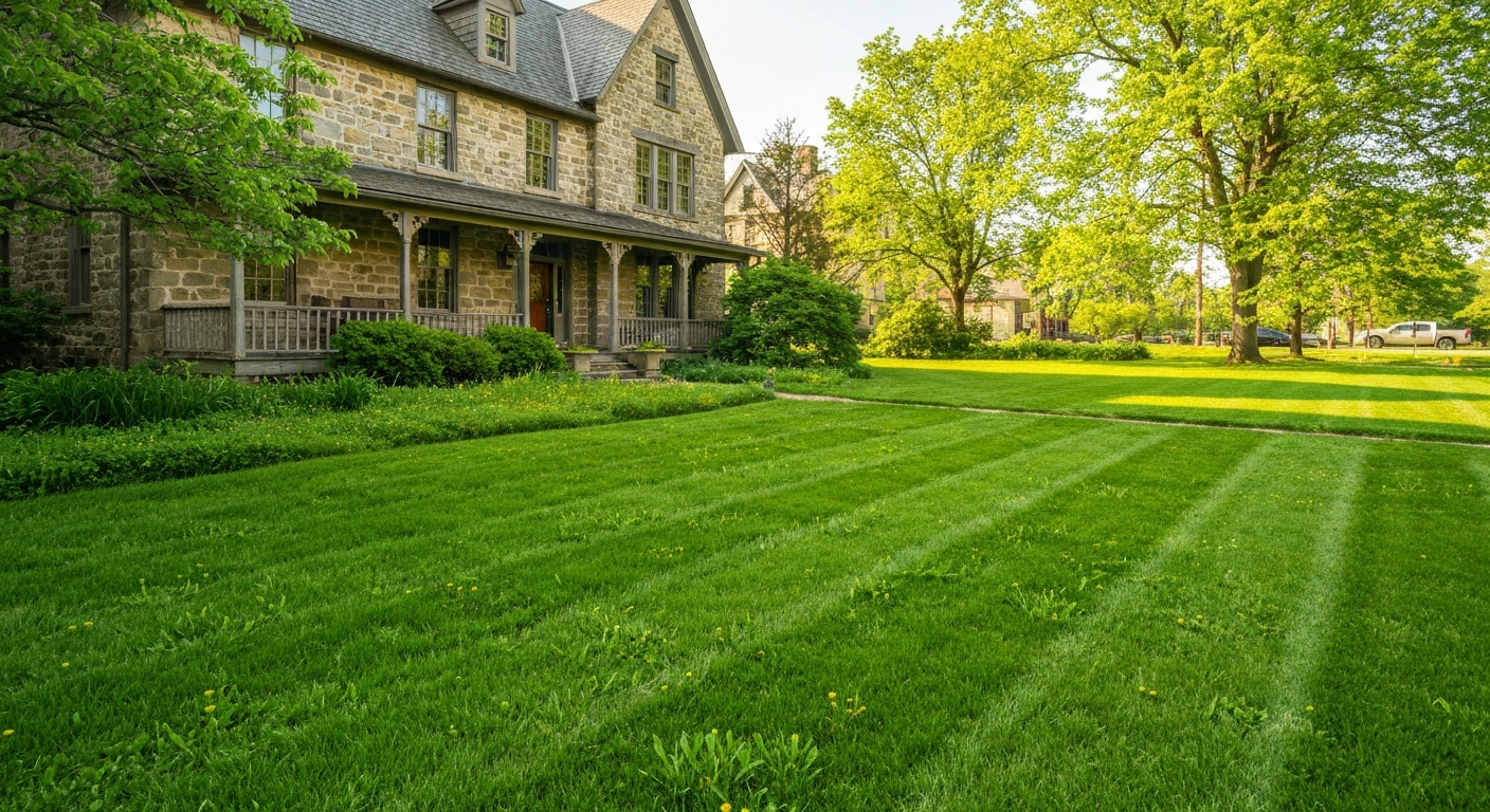 Lush green lawn in an established Newtown neighborhood