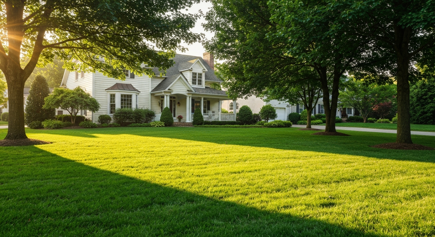 Healthy green lawn in a suburban Pennside neighborhood