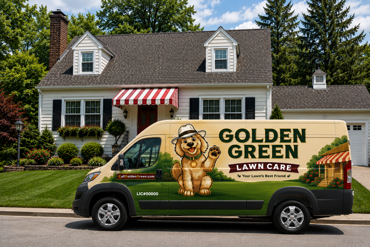 Golden Green Lawn Care Van near New Tripoli