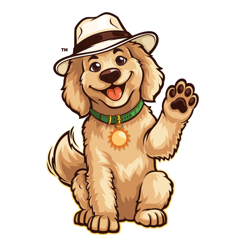 Sunny the Golden Canine mascot waving happily