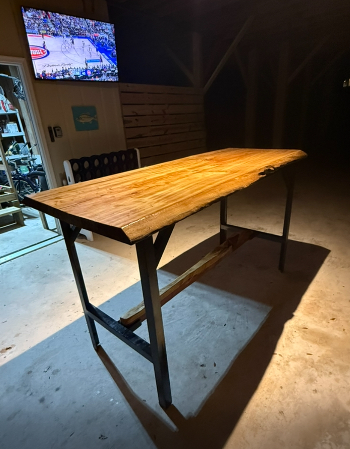 Live edge table with metal frame