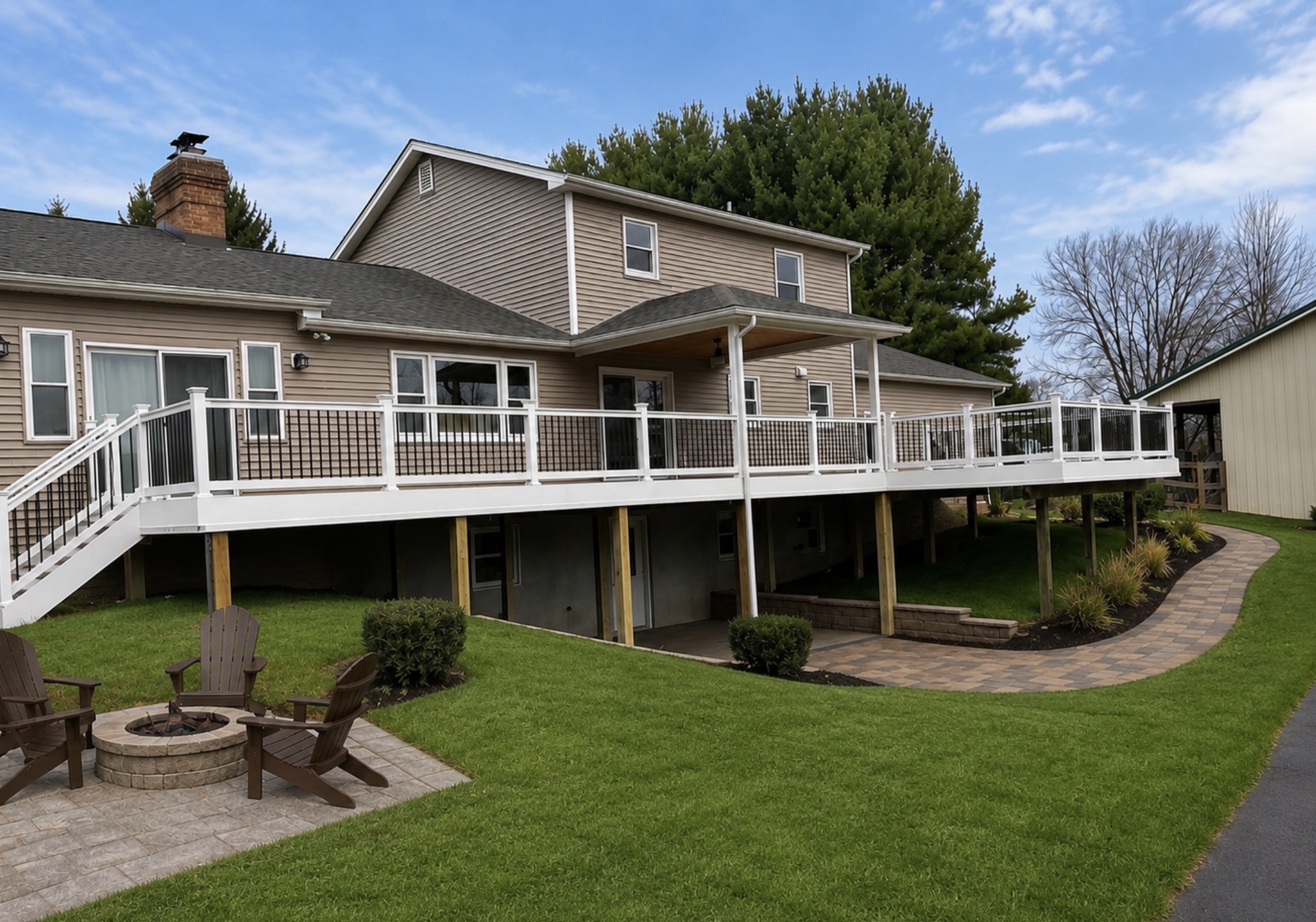 Elevated Wrap-Around Deck with Covered Porch & Fire Pit