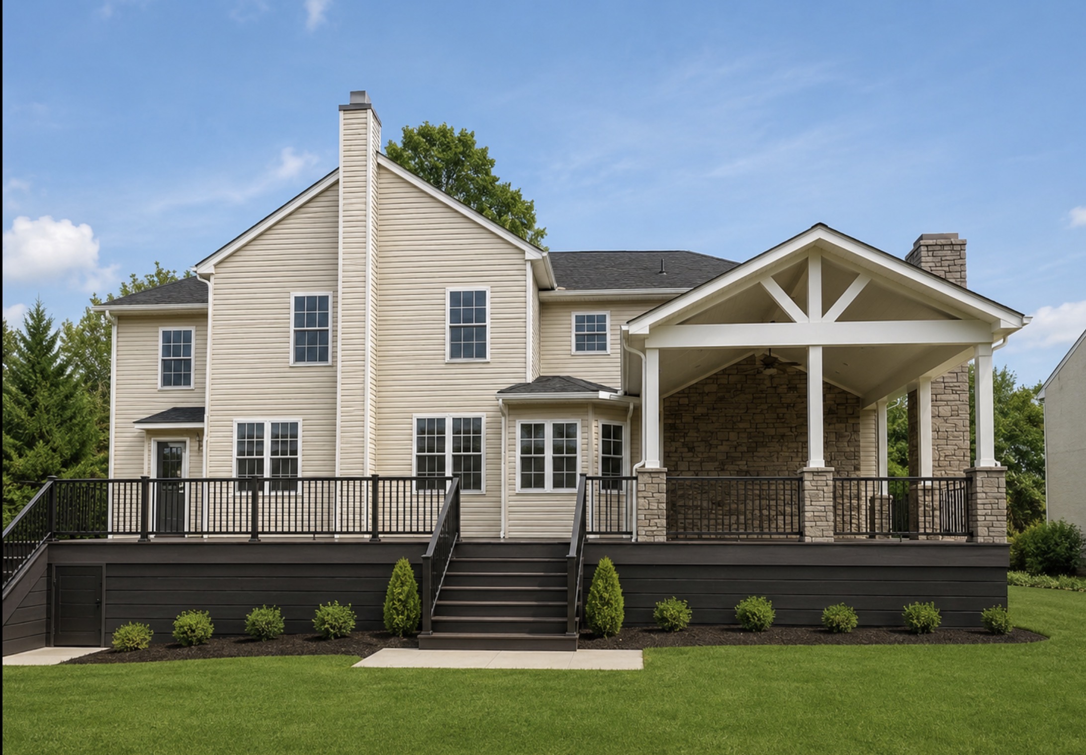 Custom Elevated Deck & Covered Stone Porch Pavilion