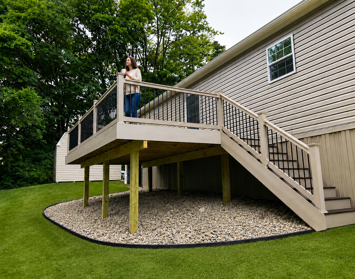Elevated Deck with Stairway & Custom Railing