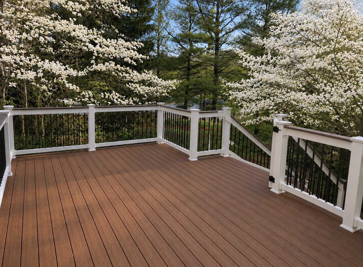 Spacious Composite Deck with White Railing