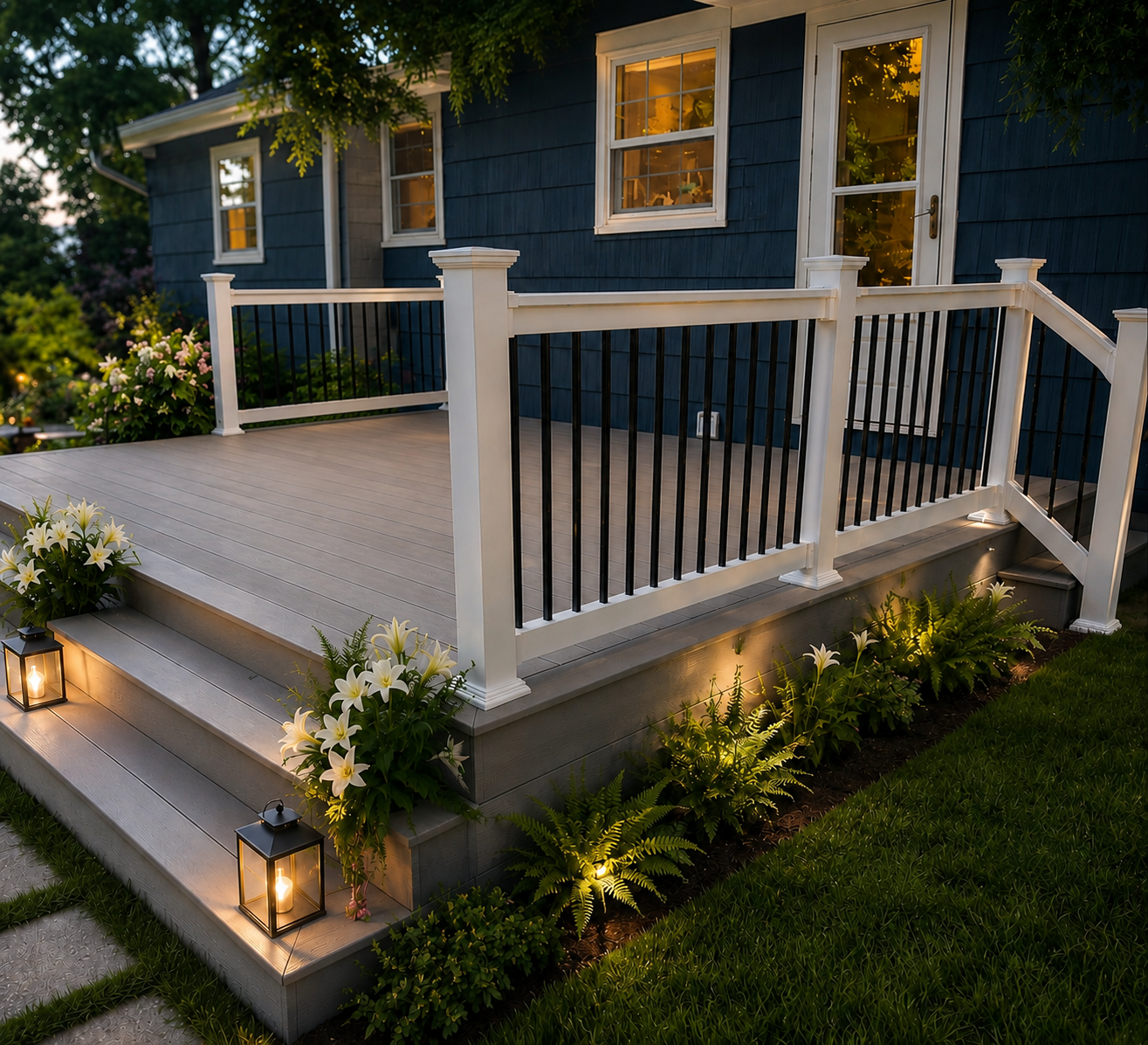 Integrated Deck Lighting & Wide Stairway Accent
