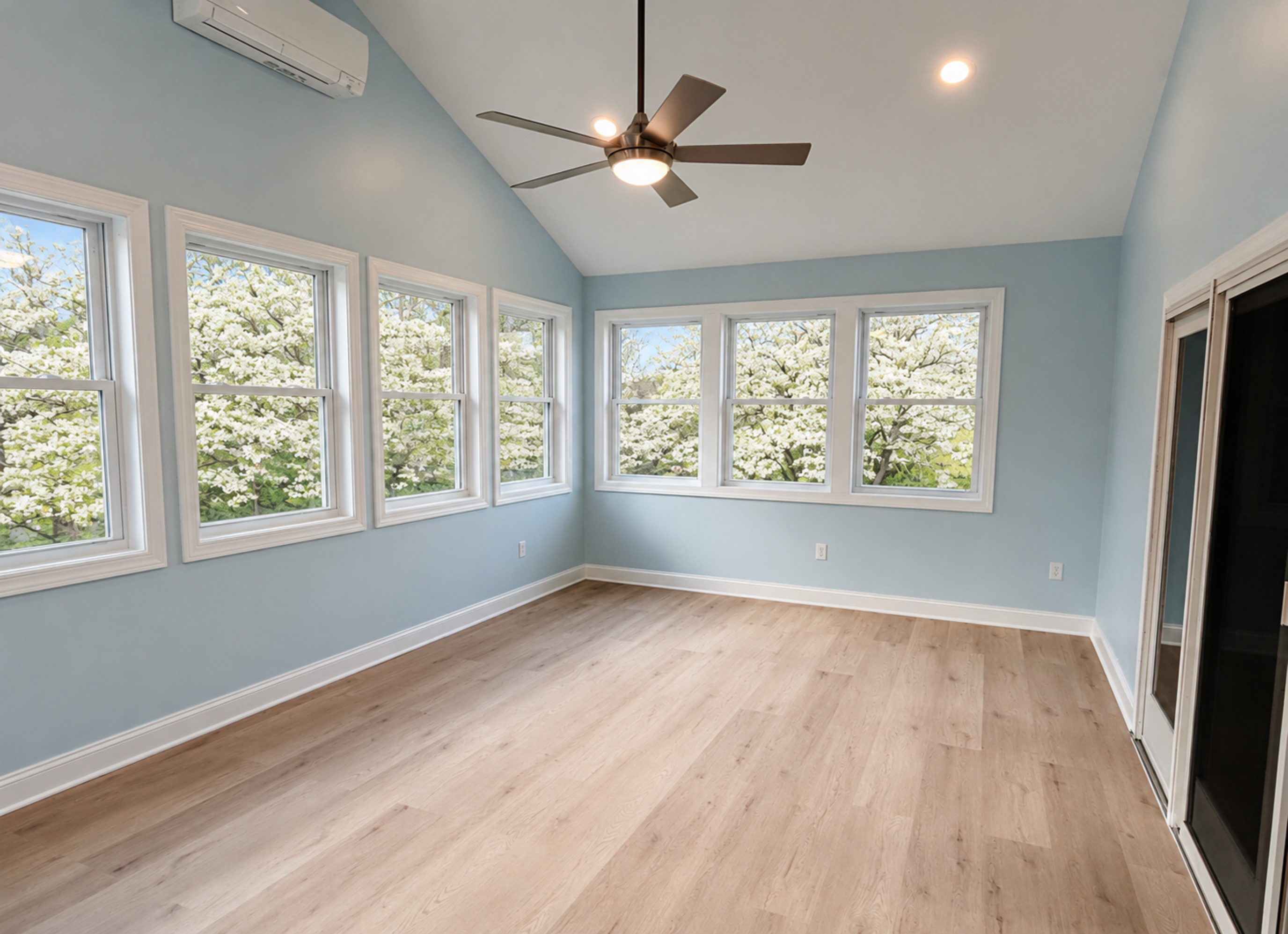 Spacious Sunroom Interior with Vaulted Ceiling