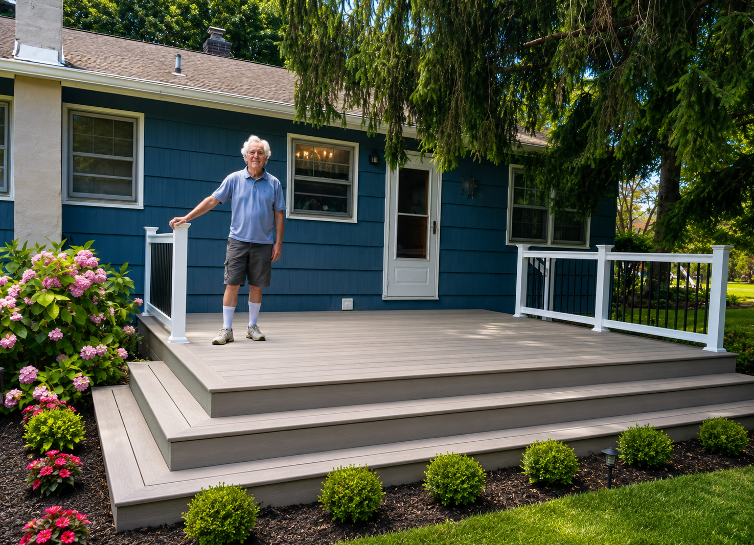 Spacious Composite Deck & Lawn Entry