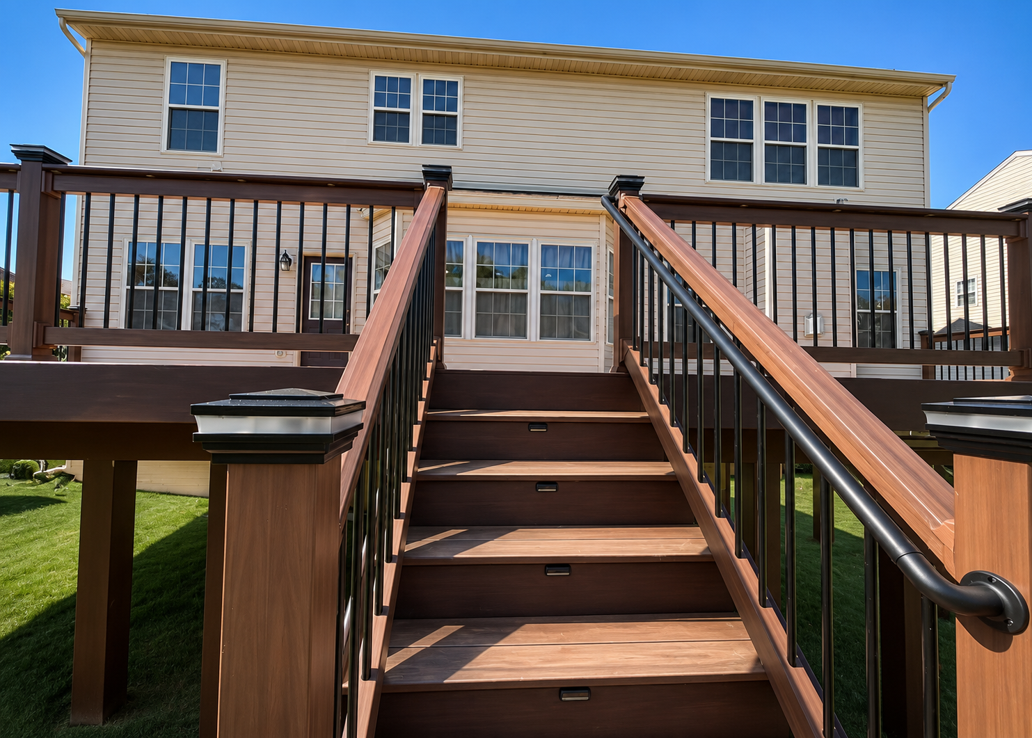 Custom Deck Stairway with Black Balusters