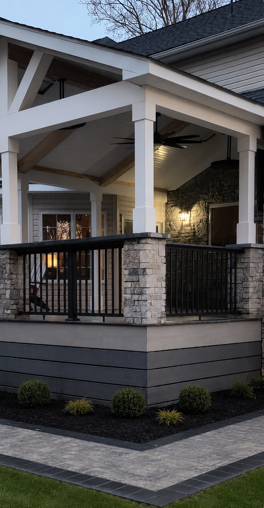 Covered Porch with Stone Pillars
