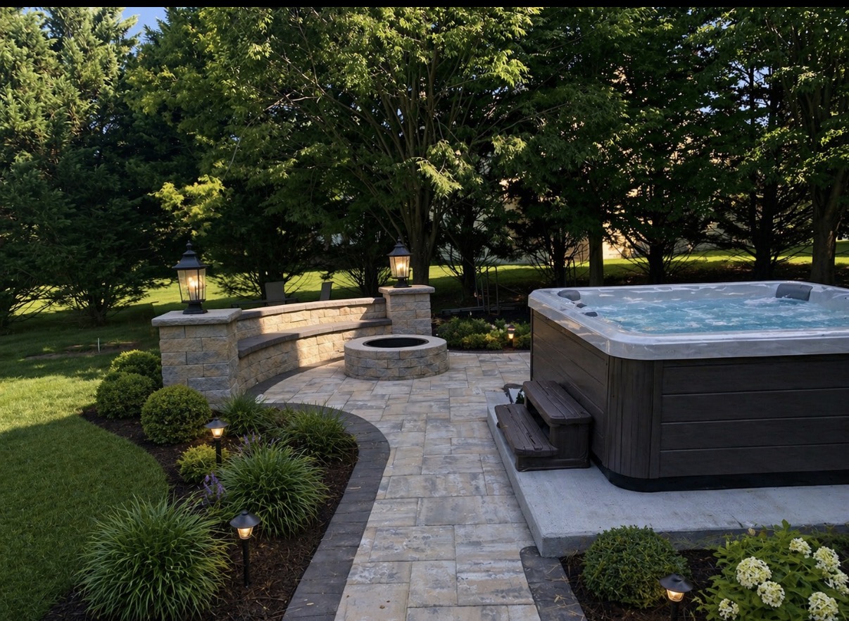 Patio with Hot Tub & Fire Pit