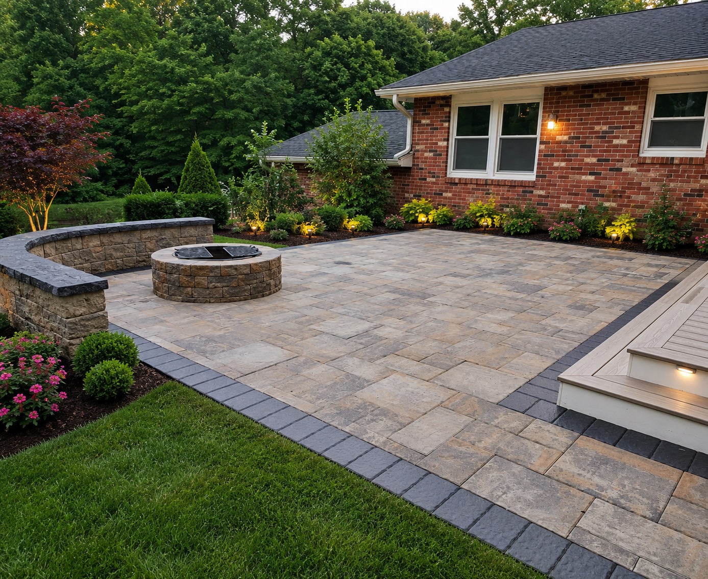Paver Patio with Built-In Fire Pit & Retaining Wall