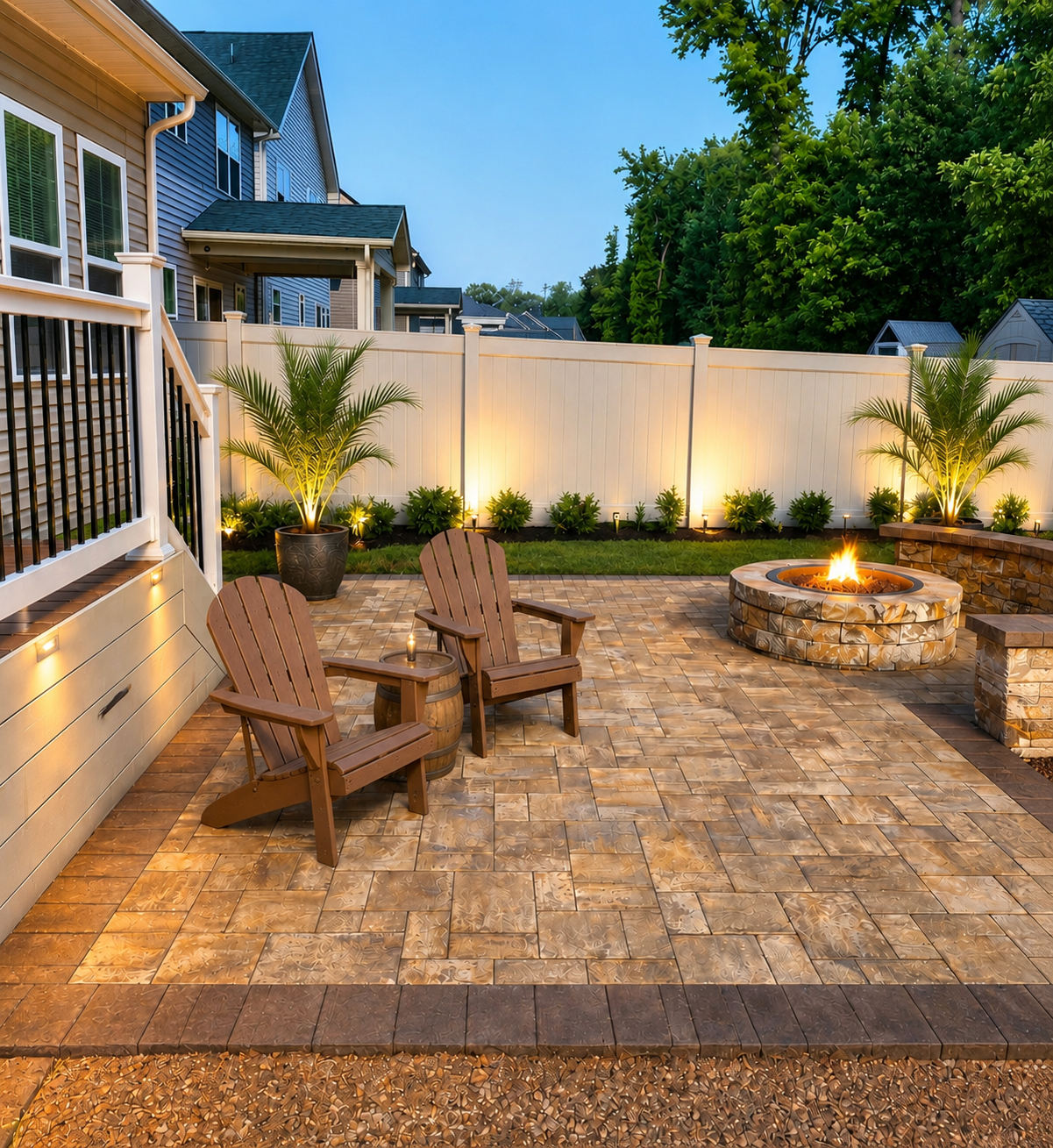Deck & Custom Paver Patio Fire Pit Area