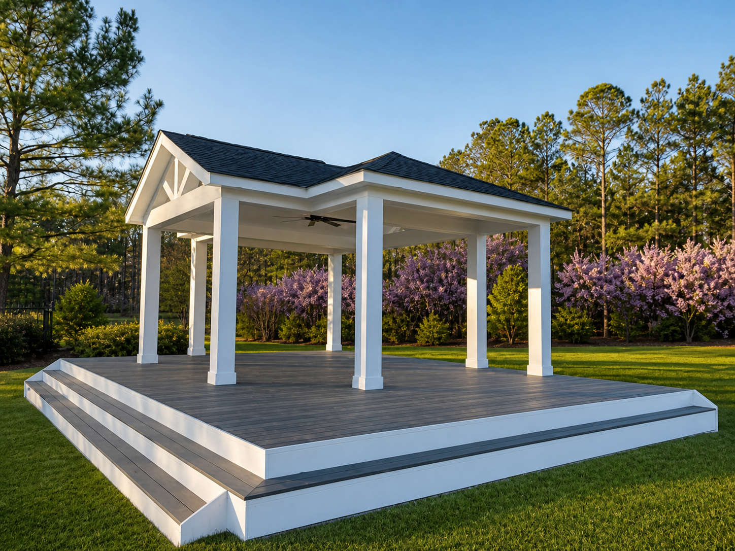 White Vinyl Pavilion on Elevated Composite Deck
