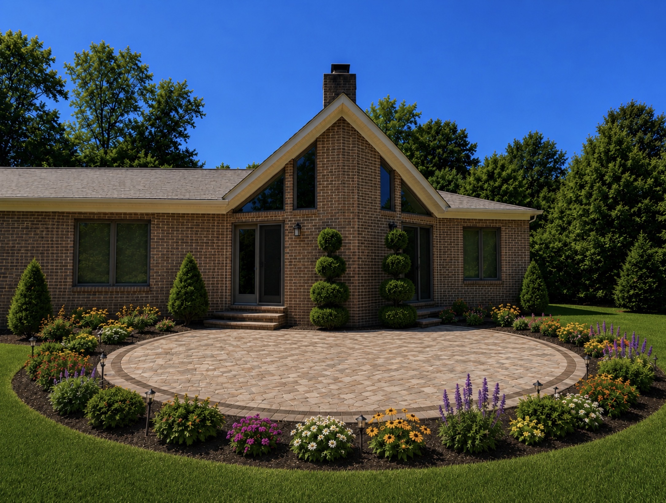 Circular Inlaid Paver Patio & Garden Beds