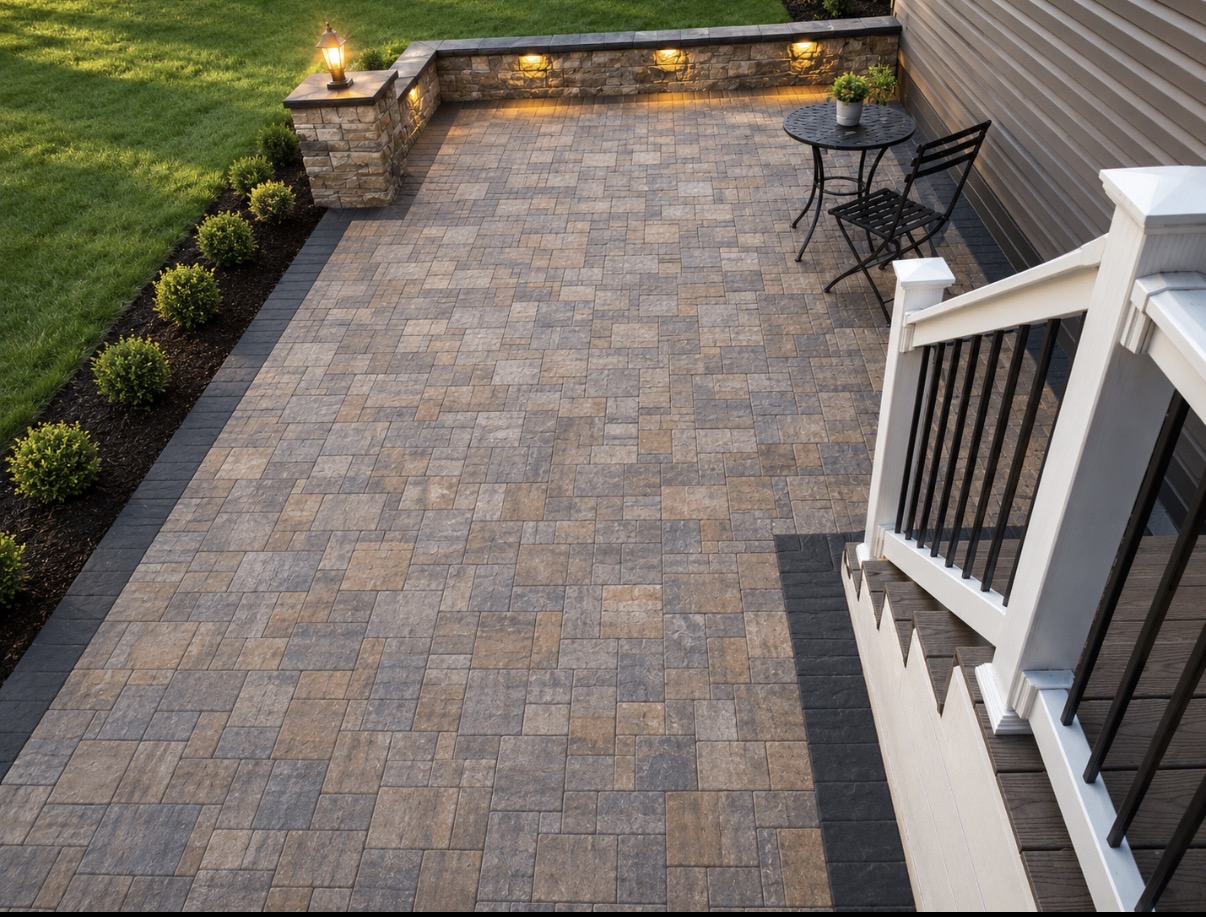 Paver Patio with Sitting Wall & Integrated Lighting