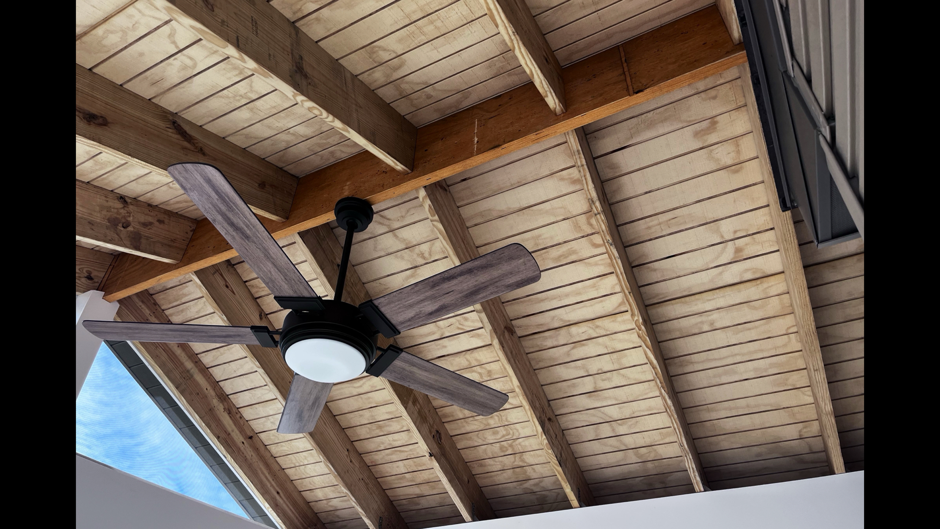 Exposed Rafter Wood Ceiling & Fan