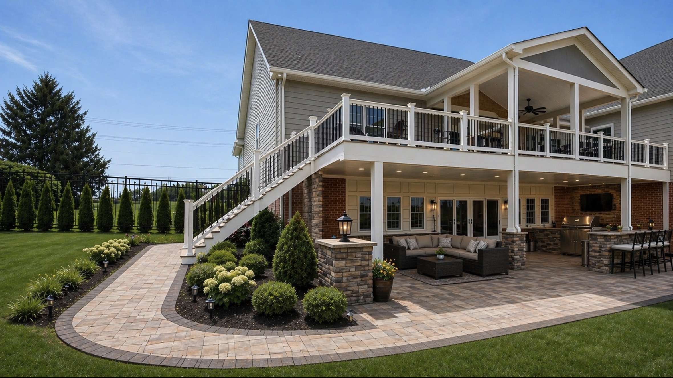 Elevated Two-Story Deck & Covered Outdoor Kitchen Patio