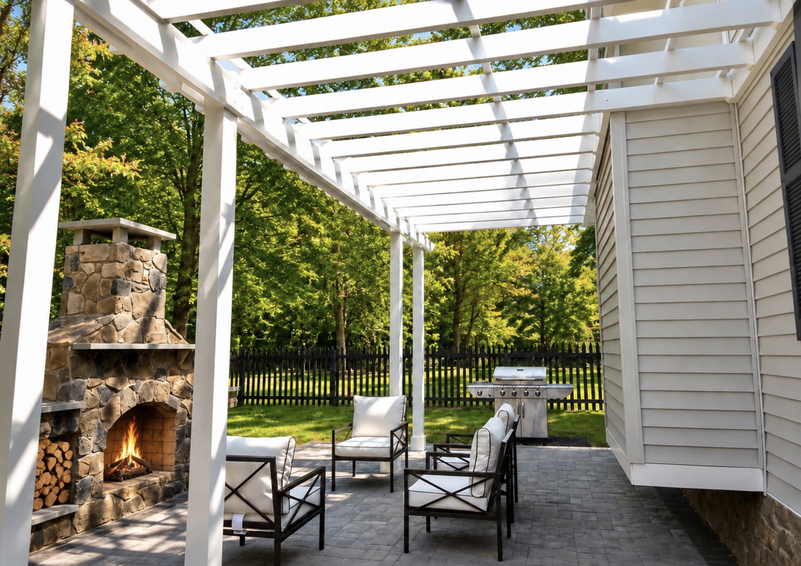Custom Patio Pergola & Outdoor Fireplace