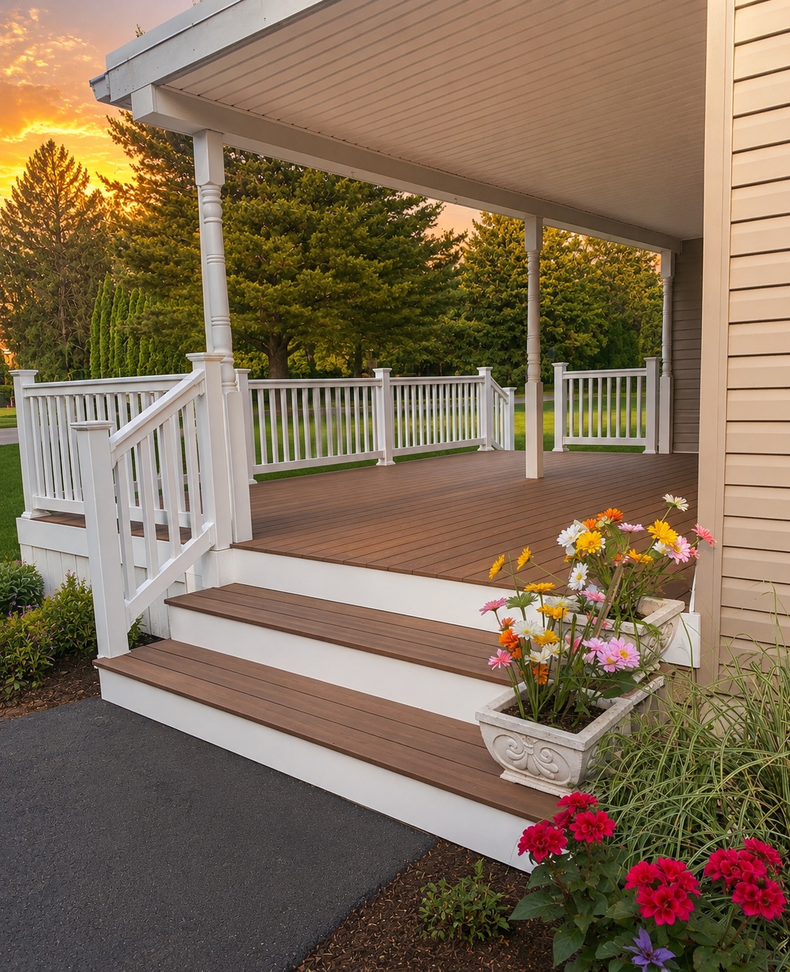 Sunset Covered Deck & Porch Stairs