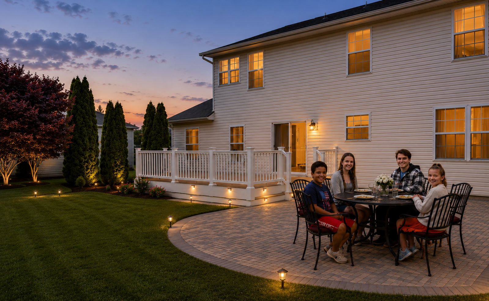 Evening Paver Patio & Deck Family Dining