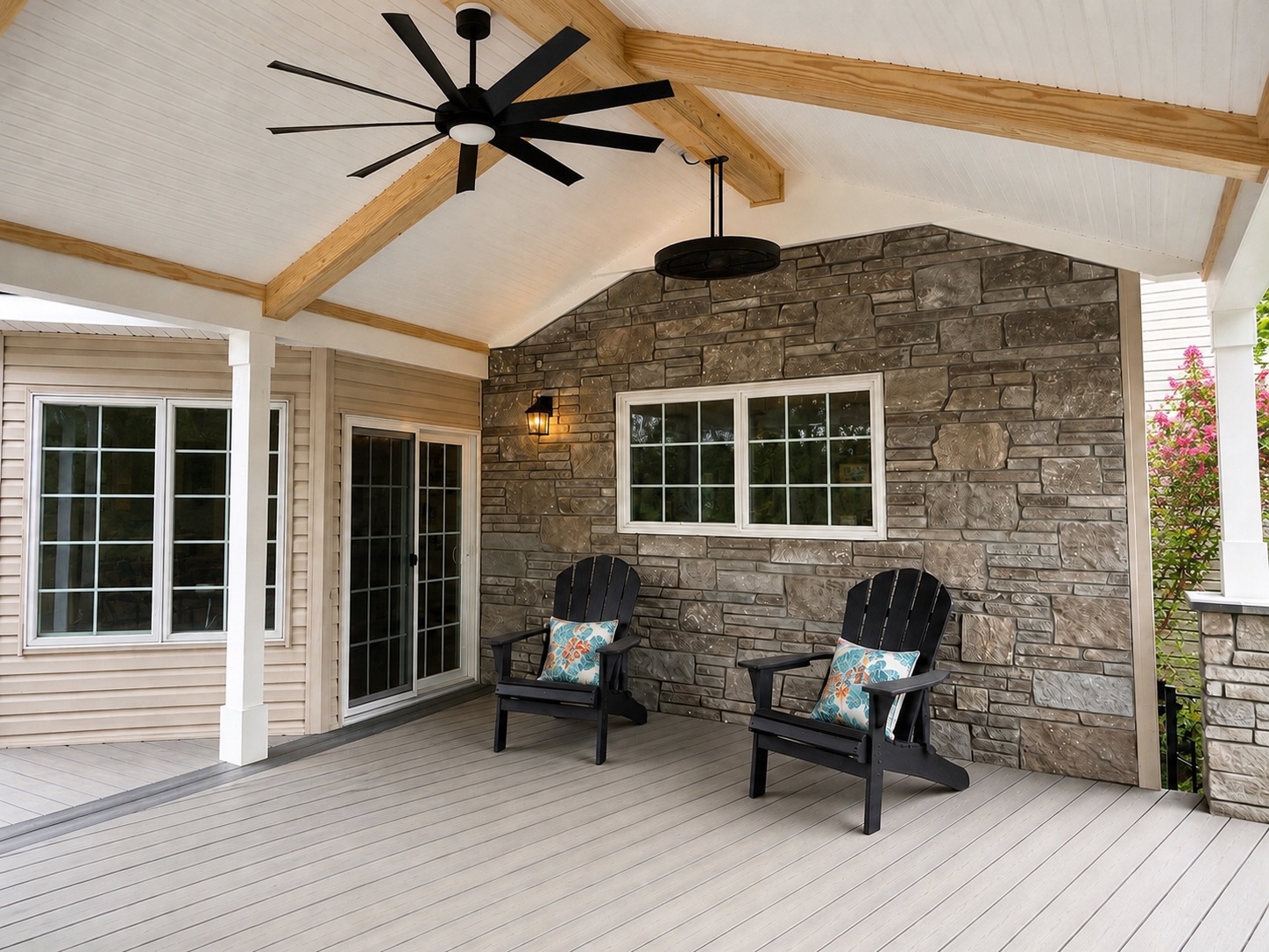 Porch Decking with Natural Stone Wall
