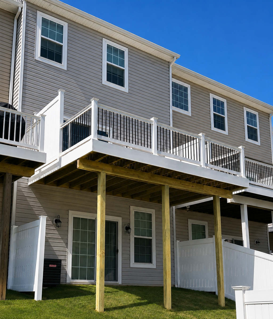Elevated Composite Deck with White Privacy Railing