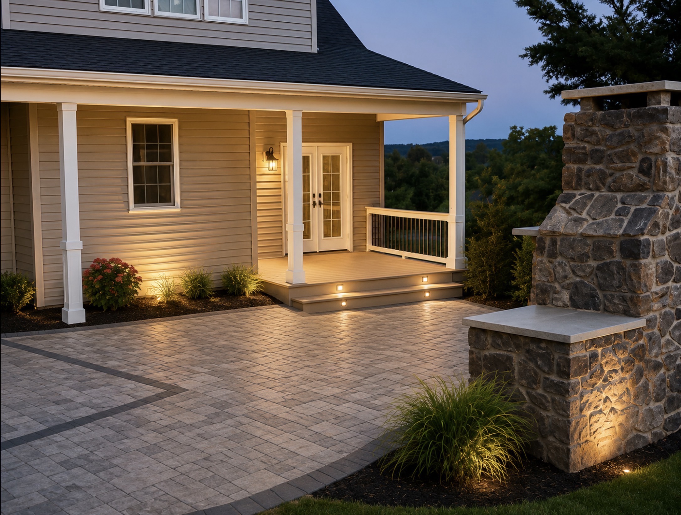 Covered Porch with Outdoor Fireplace