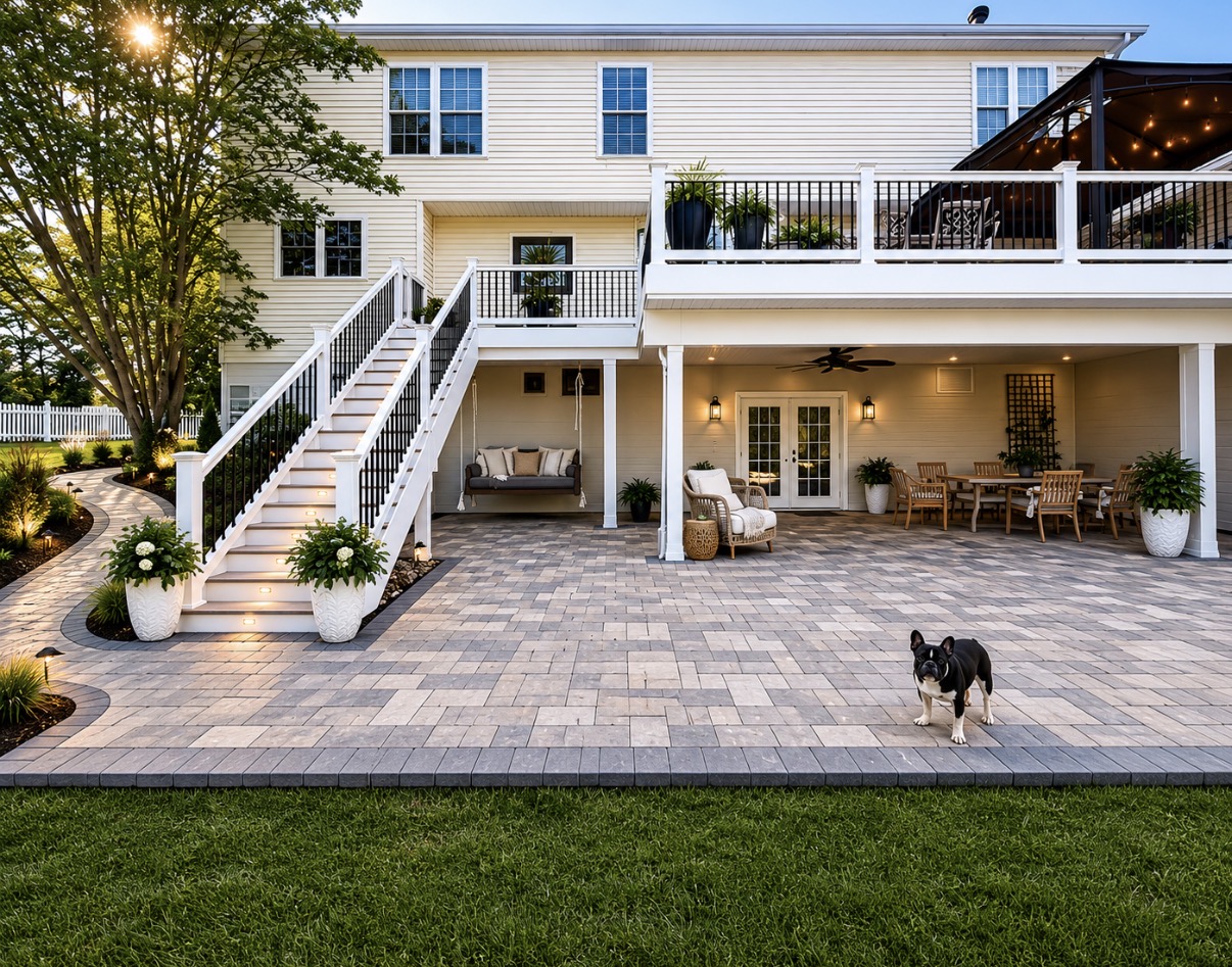 Two-Story Deck with Staircase & Custom Paver Patio