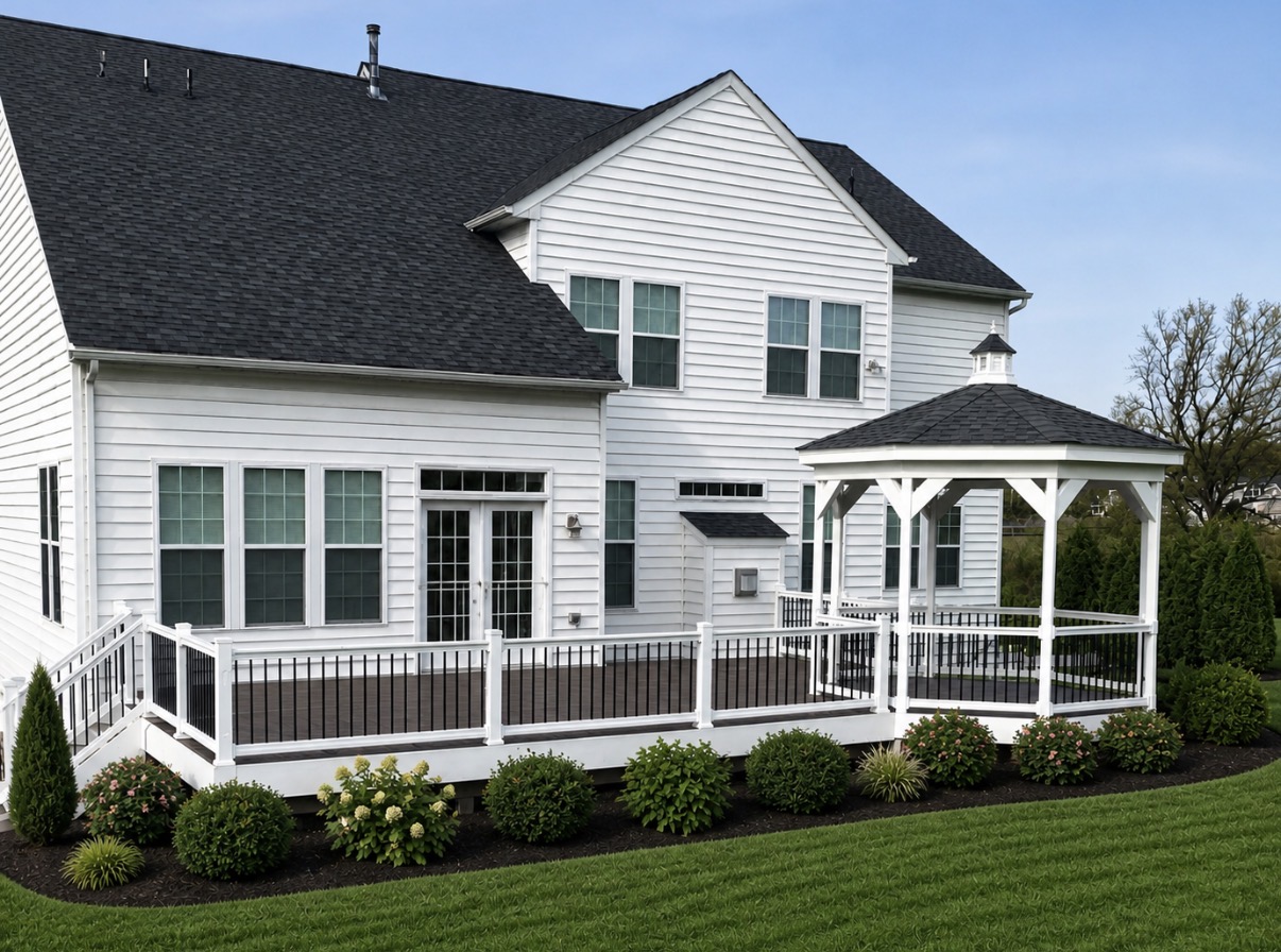 Elevated Deck with Gazebo & Black Balusters