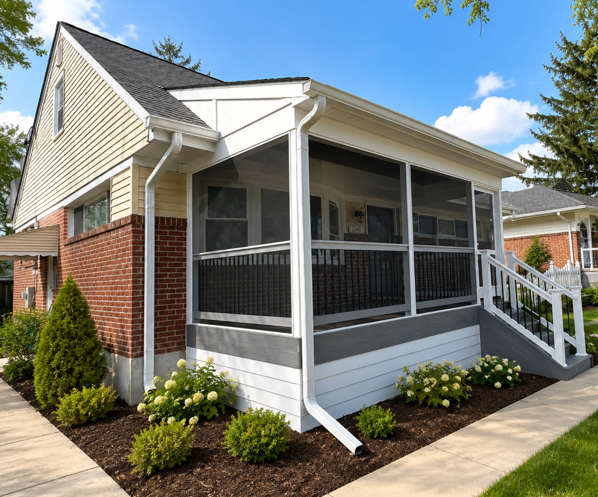Screened Porch with Brick & Siding Exterior