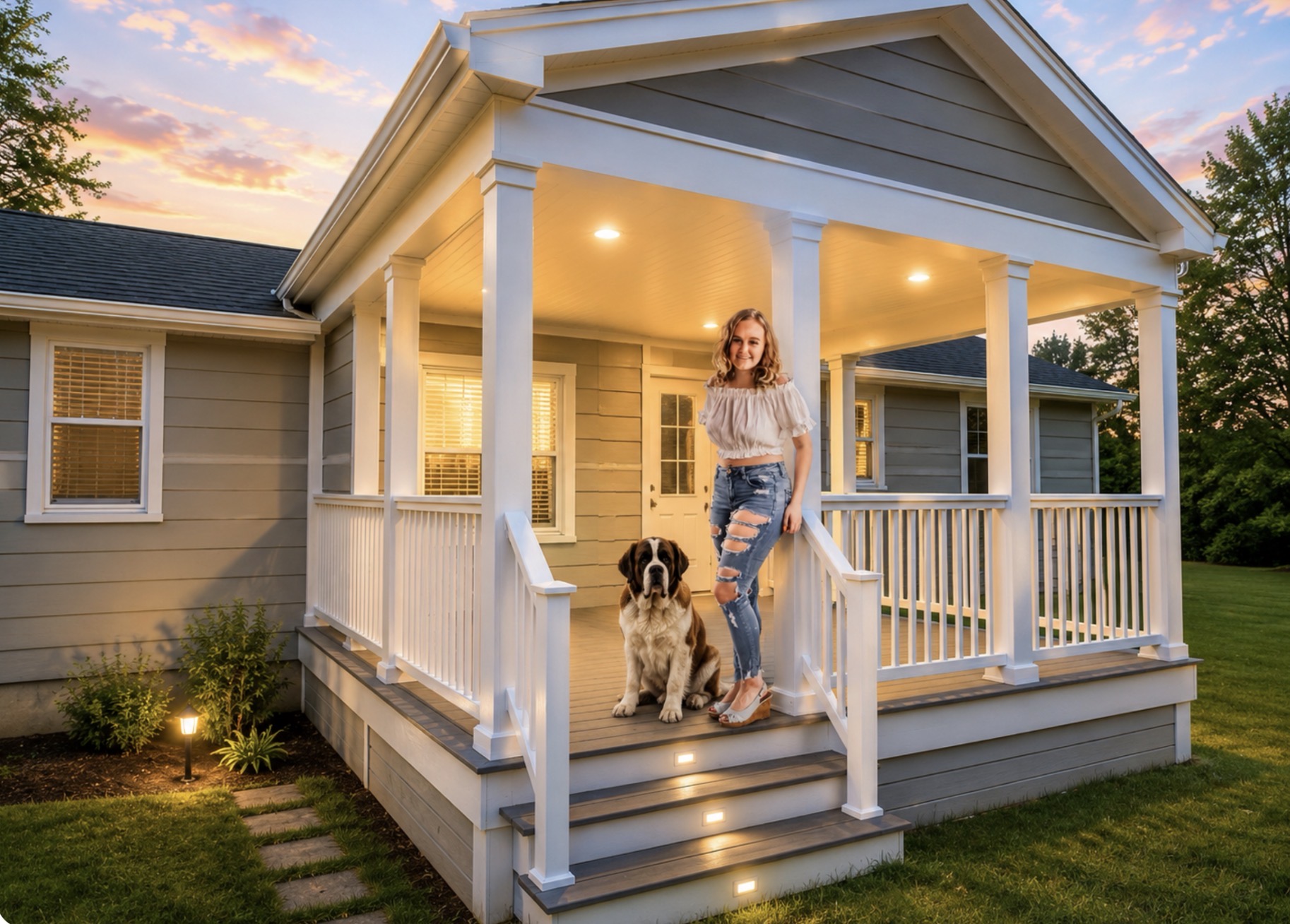 Welcoming Front Porch Evening Lighting