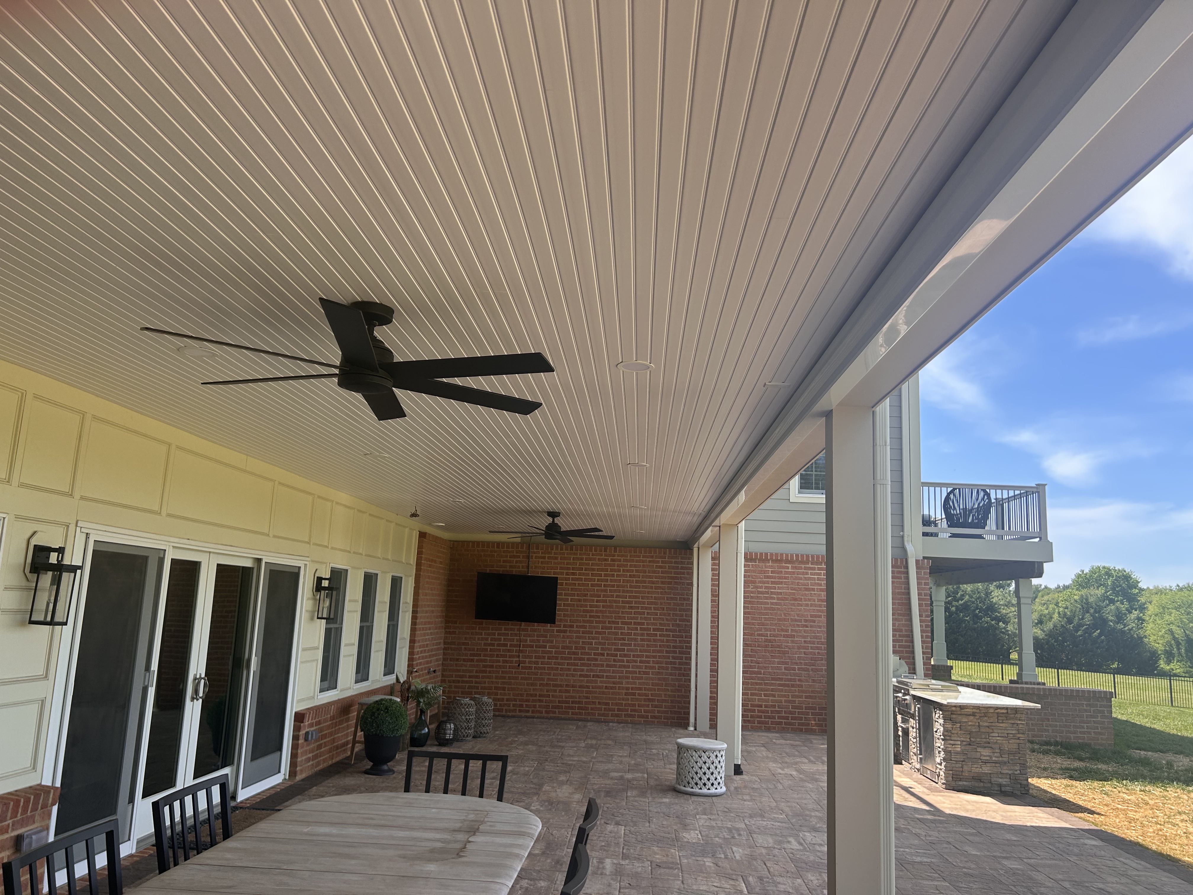 Covered Paver Patio with Ceiling Fans & Outdoor Kitchen