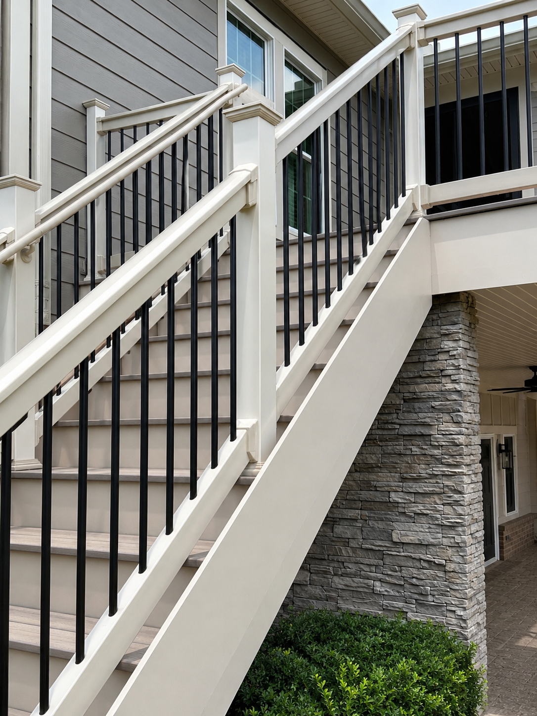 Custom Deck Staircase & Stone Column Accent