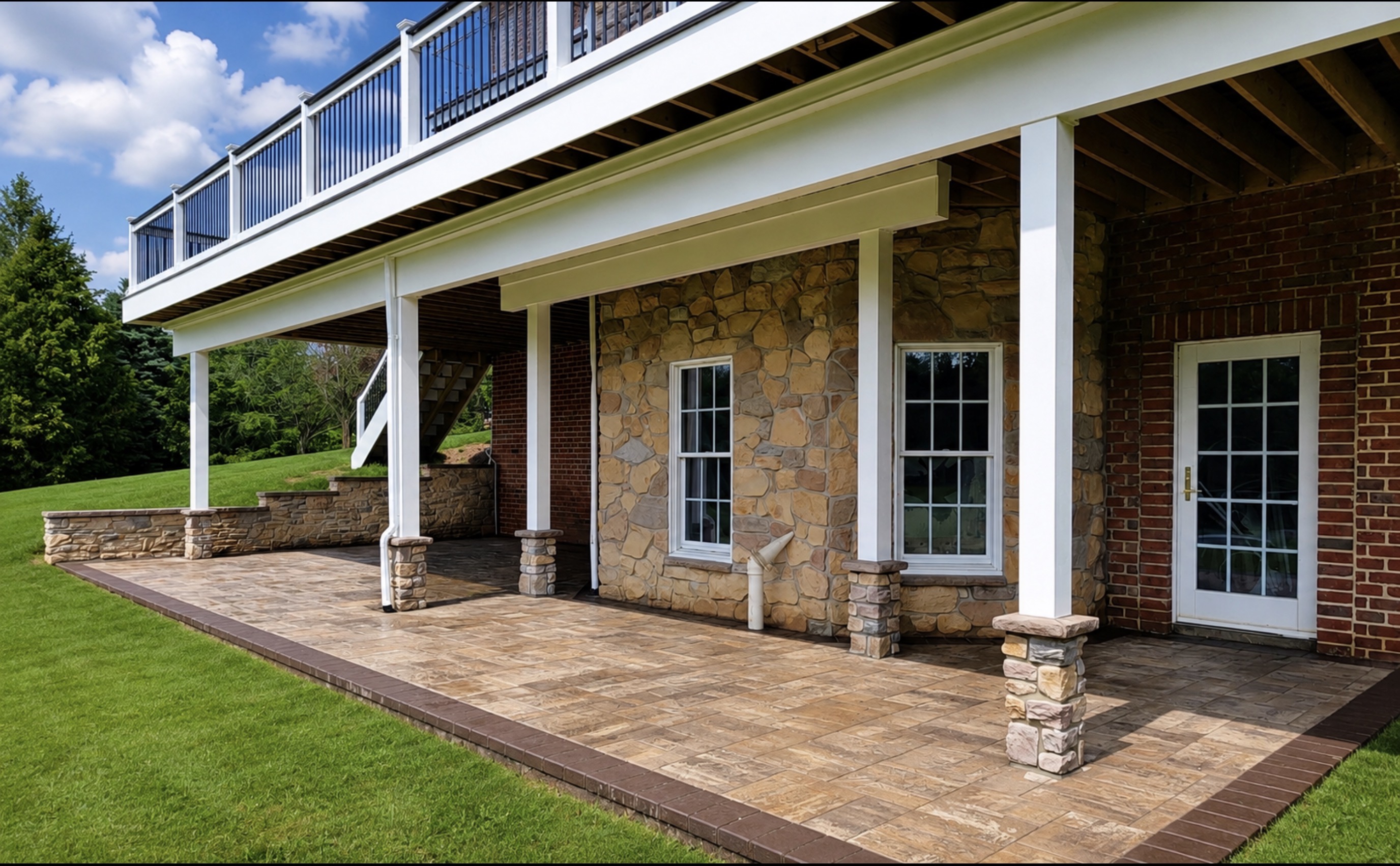 Elevated Deck Over Stone Column Patio
