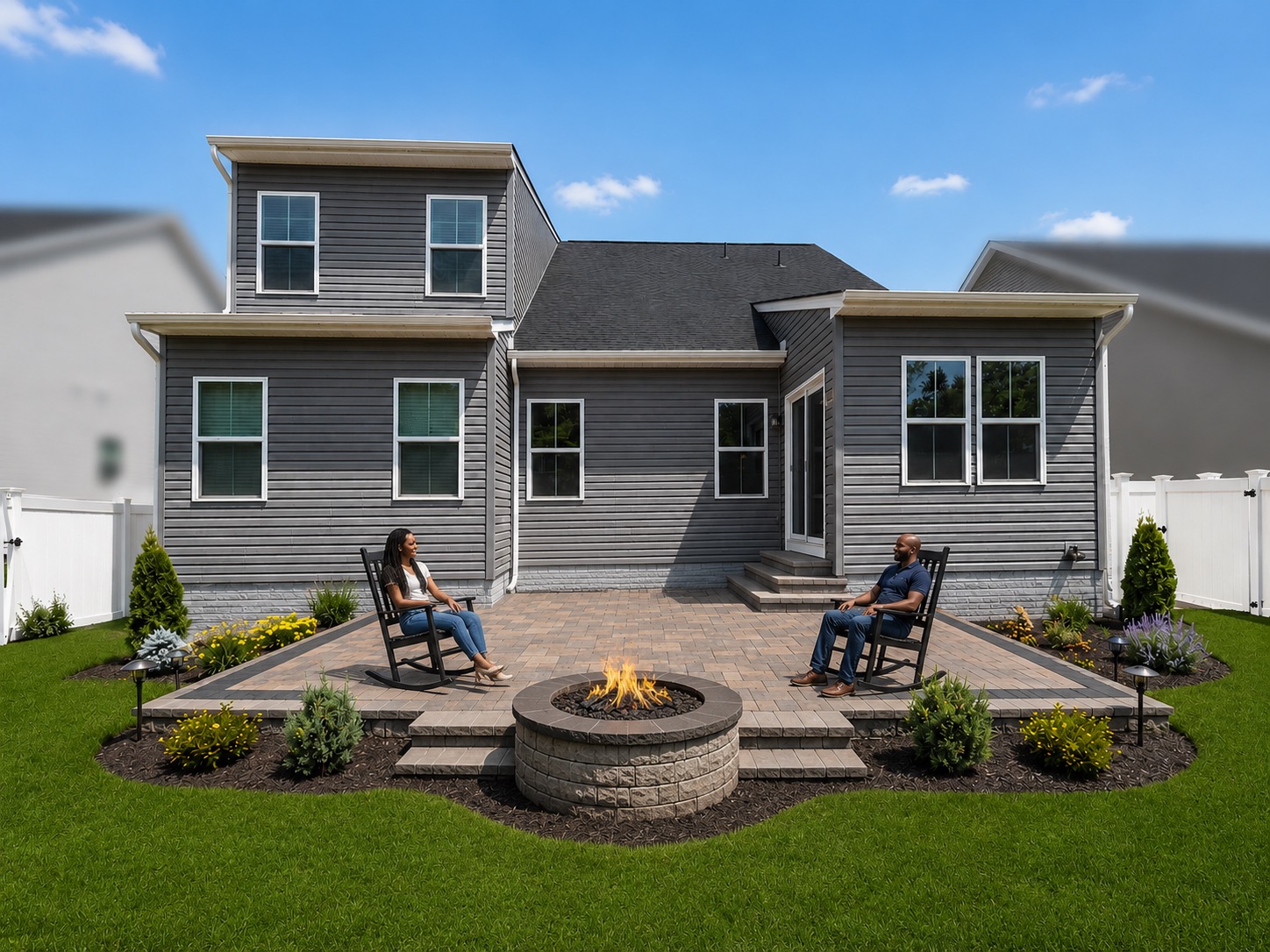 Raised Paver Patio with Built-In Fire Pit & Seating