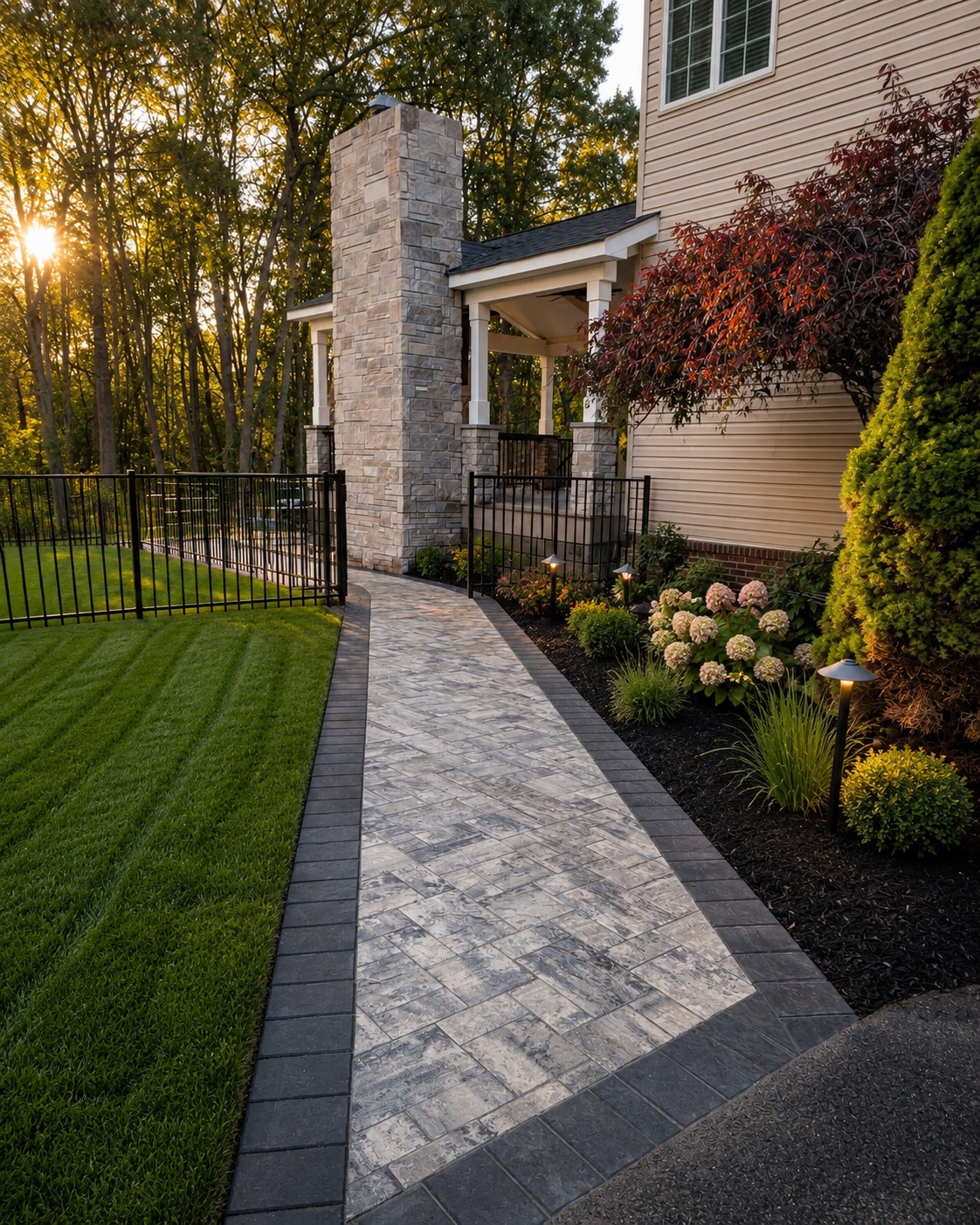 Illuminated Stone Paver Walkway & Garden Path
