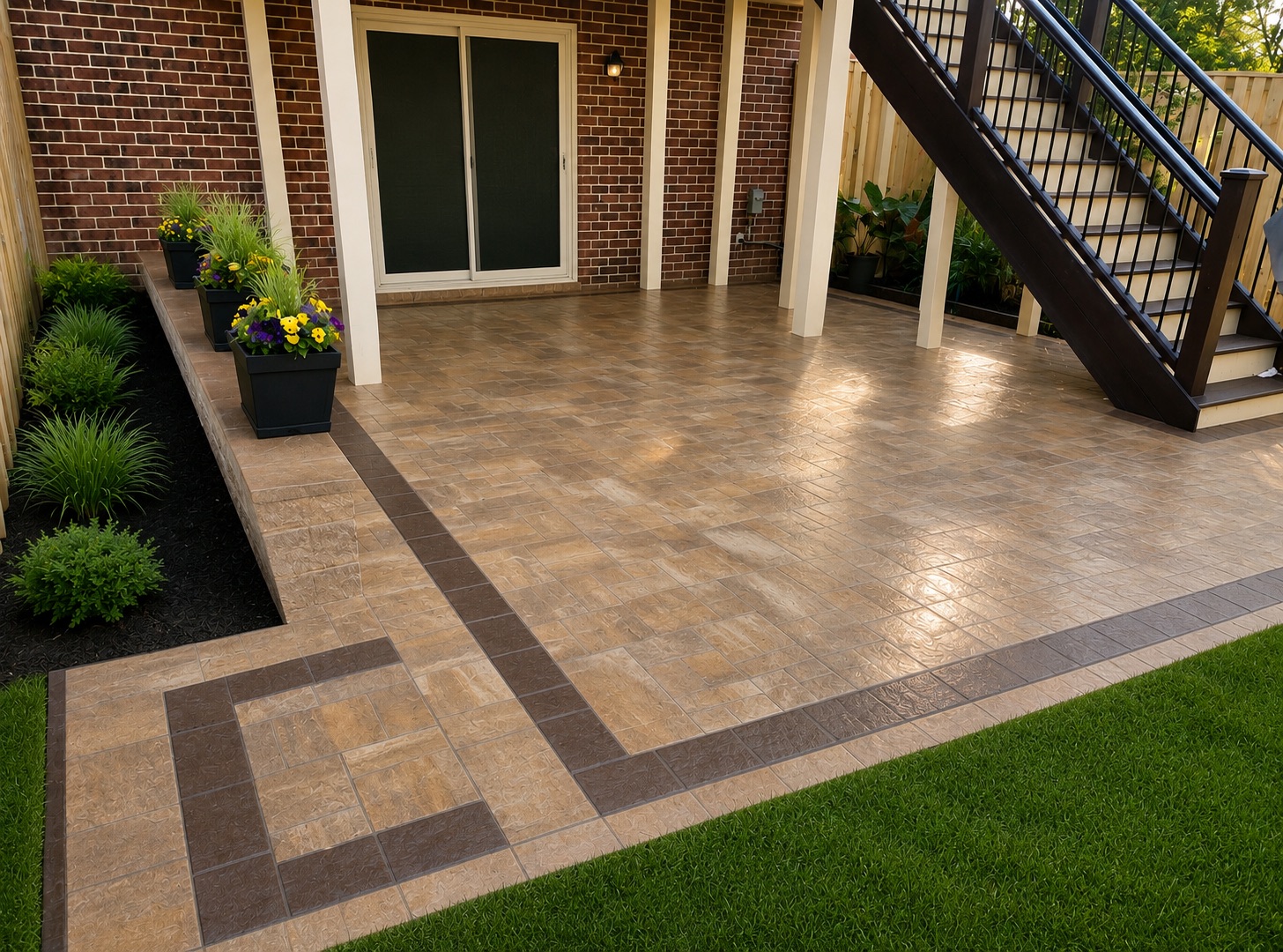 Under-Deck Stamped Paver Patio & Deck Stairs