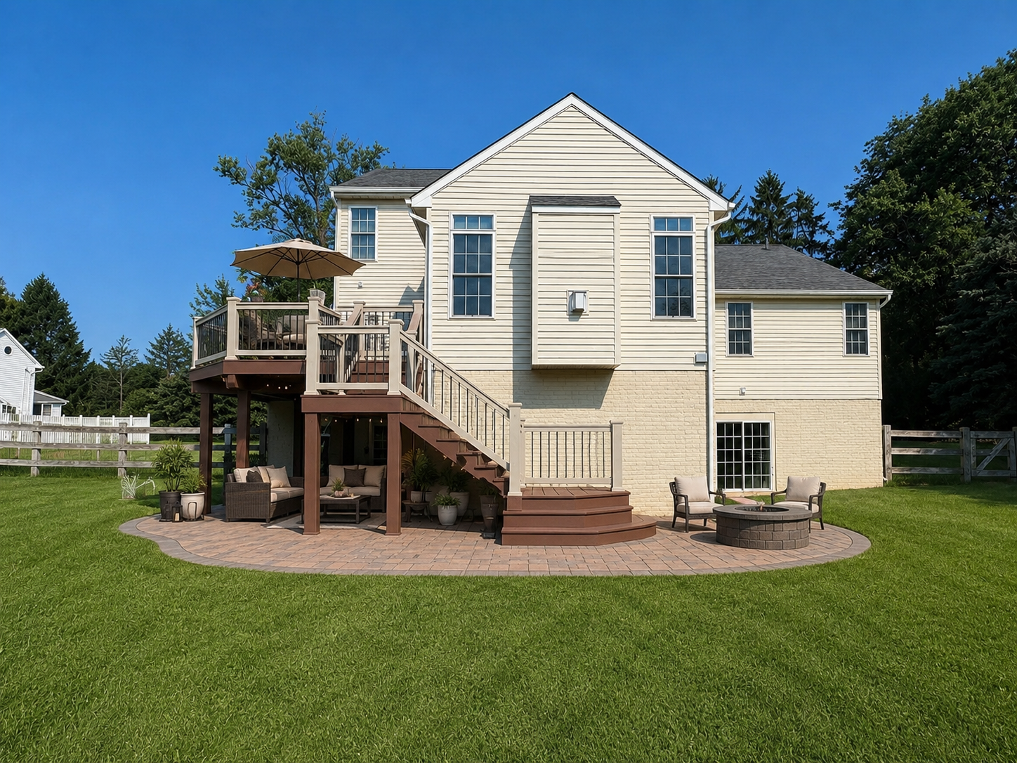 Elevated Deck & Paver Fire Pit Combo