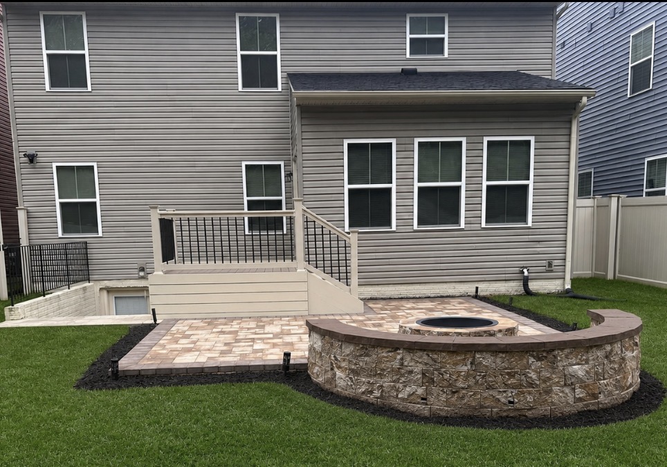 Custom Deck, Paver Patio & Fire Pit Seating Wall