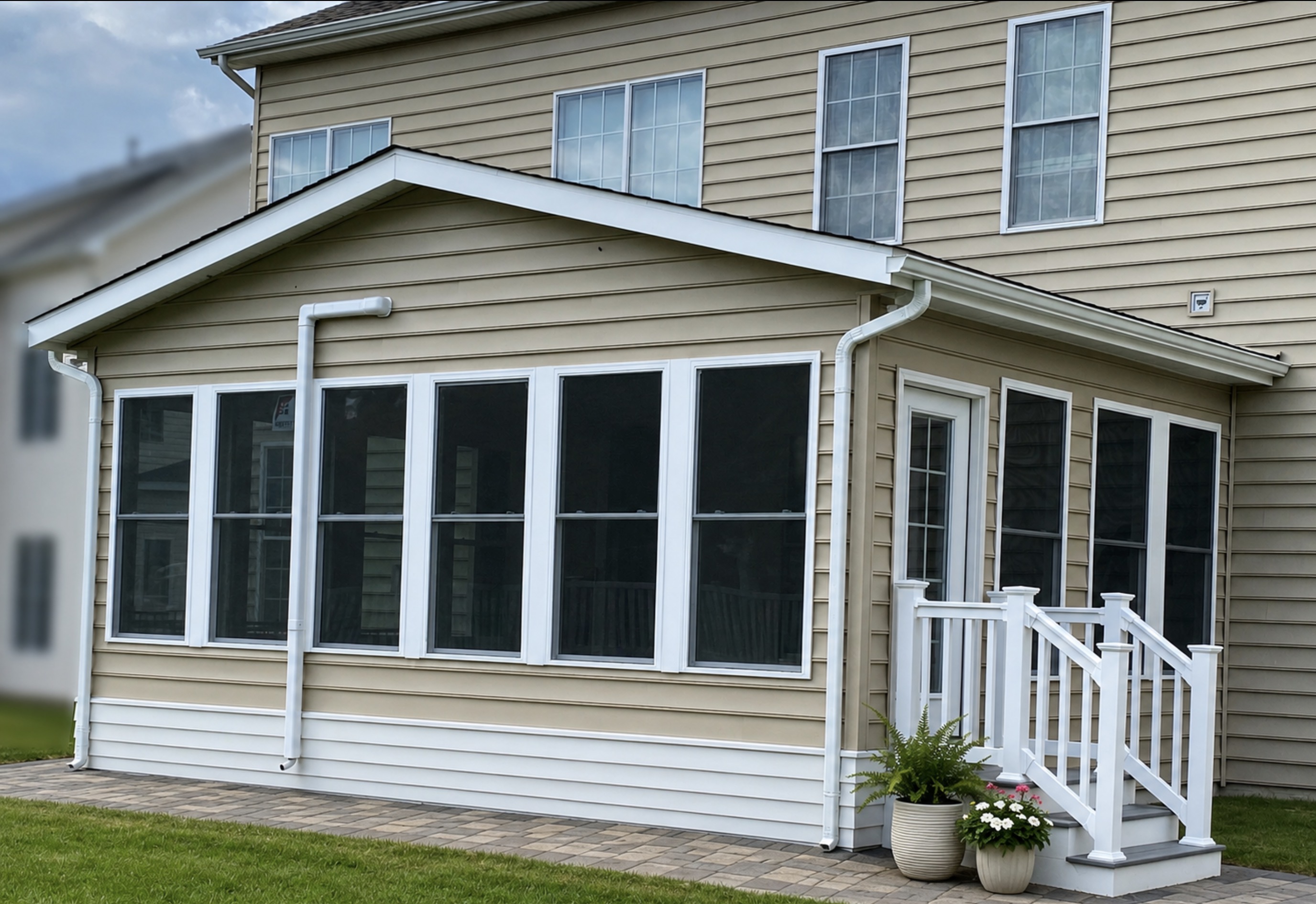 Custom Sunroom Exterior & Paver Walkway