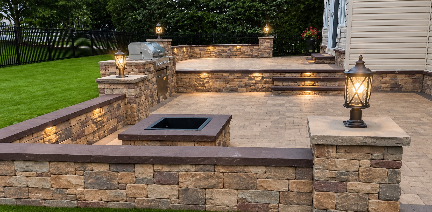 Multi-Tiered Paver Patio & Fire Pit