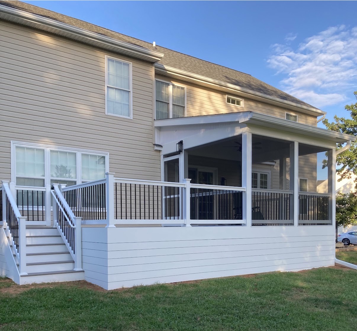 Custom Screen Porch with Deck & Railing