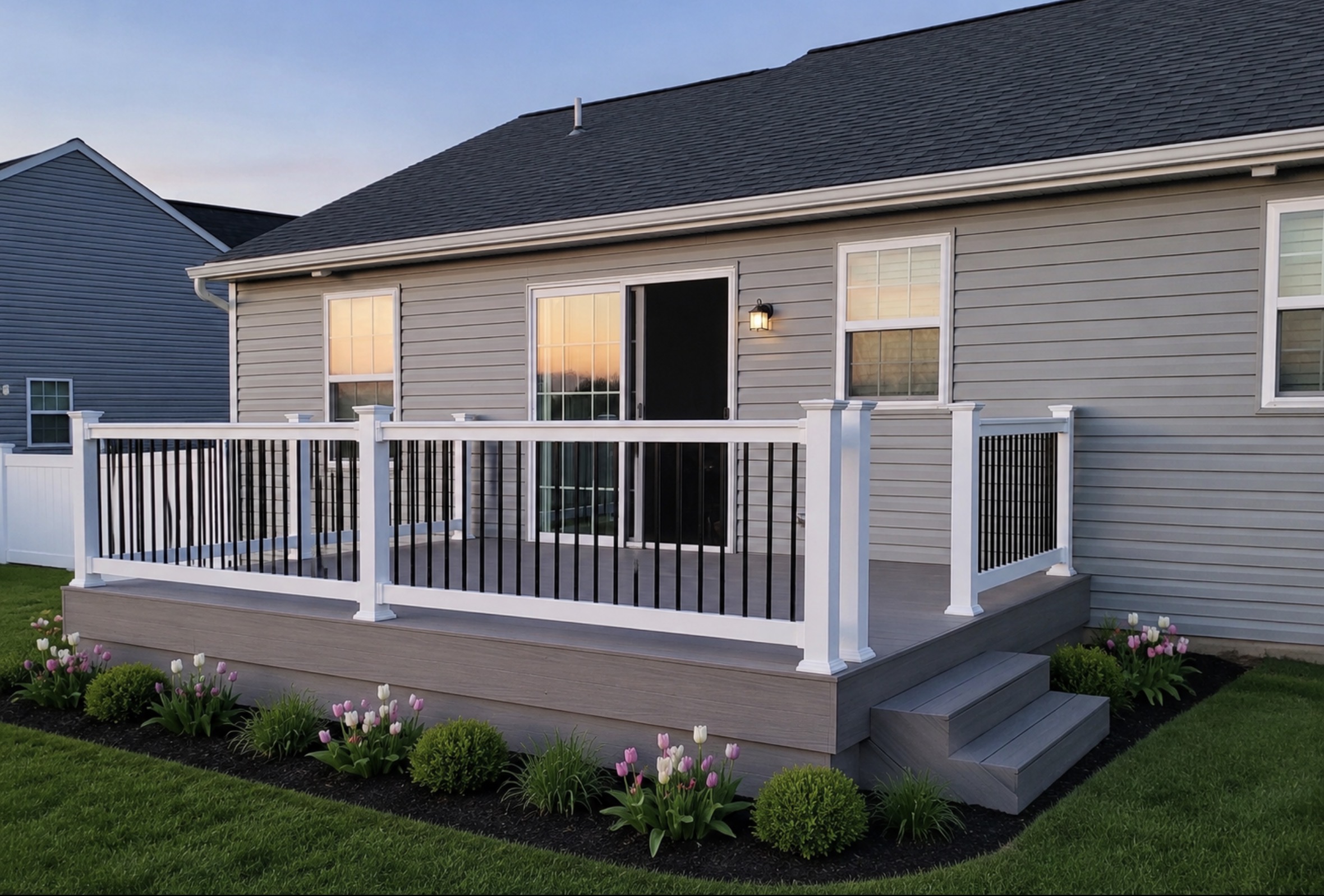 Gray Composite Deck with Spring Flower Garden