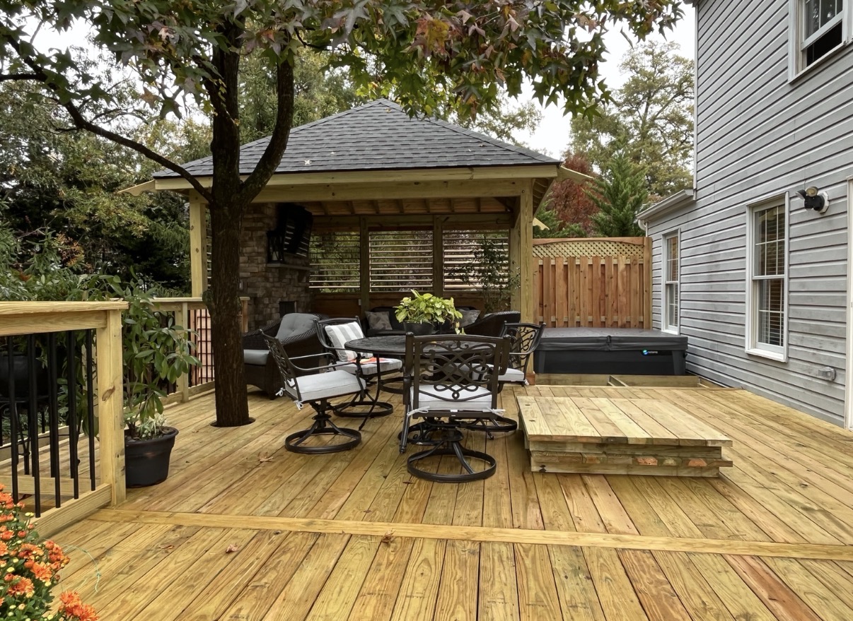 Spacious Wooden Deck with Covered Pavilion & Dining