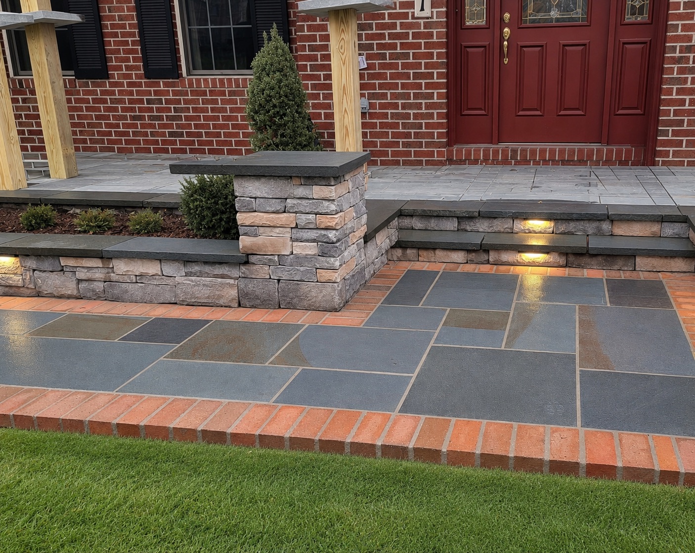 Stone Entry Patio with Step Lights