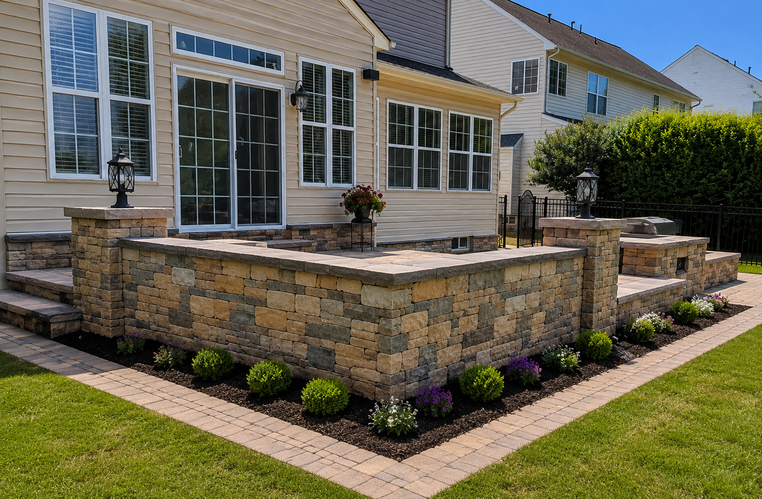 Raised Paver Patio & Stone Retaining Wall