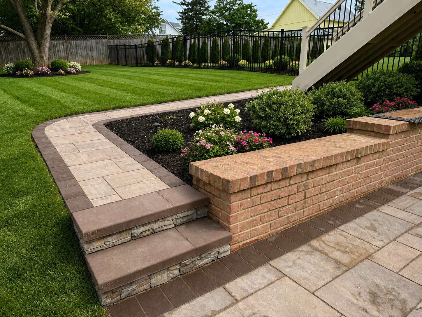 Paver Walkway with Stone Steps & Retaining Wall