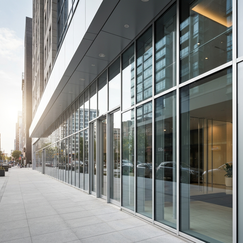 Modern commercial glass storefront installation in Chicagoland